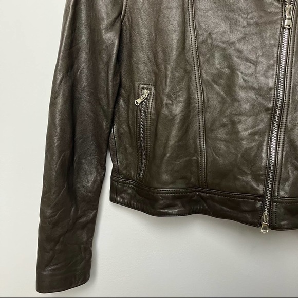 NWT L'Agence Devon Lamb Leather Stand Collar Walnut Moto Jacket Size 6 - Picture 7 of 9